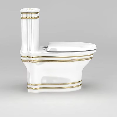 Elegant White Toilet Design With Gold Accent Lines And Modern Style 3d model