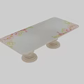 Decorative Floral Dining Table With Pink Flowers Green Leaves And Carved White Pedestal Base