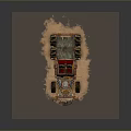 Military Vehicle Featuring Large Tires Front Scoop Top Equipment and Rugged Armored Design