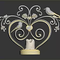 Decorative Ornament With Heart Shape Curly Patterns Birds Leaves Pink Stone And Golden Base