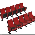 Comfortable Red Public Cinema Chairs Arranged In Rows With Armrests 3d model