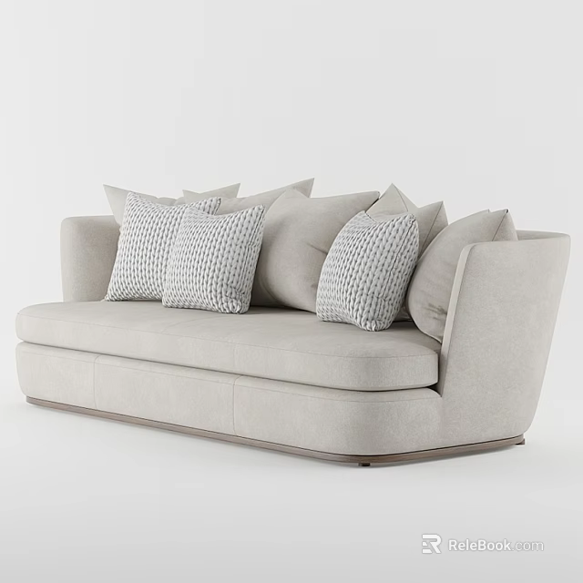 Modern Beige Sectional Sofa With Geometric Patterned Cushions And Wooden Base 3d model