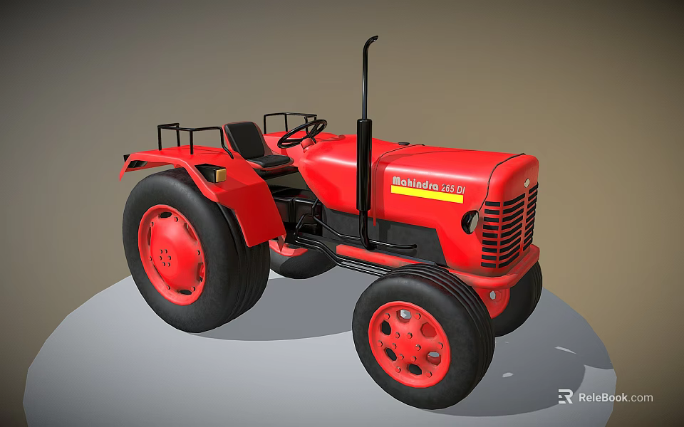 Red Mahindra Utility Vehicle Tractor With Large Tires And Black Seat Design 3d model 