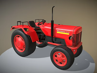 Red Mahindra Utility Vehicle Tractor With Large Tires And Black Seat Design 3d model