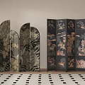Quiet Ancient Style Wooden Screen Folding Screen Ancient Painting Screen 3d model