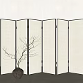 Minimalist Foldable Room Divider With Linen Panels Black Frame And Vase With Branch