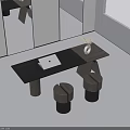 Modern Black Desk With Laptop White Vase Dried Grass And Round Stools In Bright Room