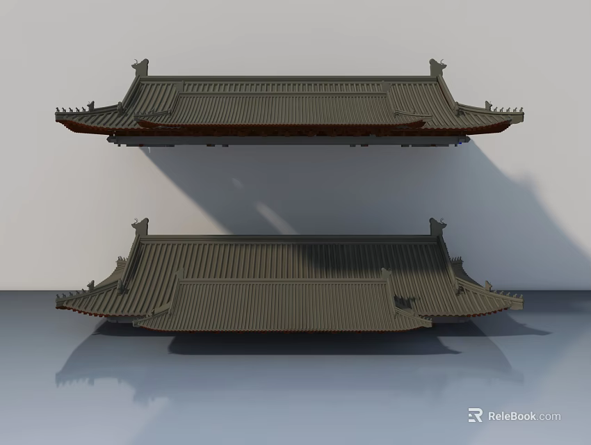 Chinese Style Sofa Coffee Table Set With Wooden Structure And Gray Platform Design 3d model 