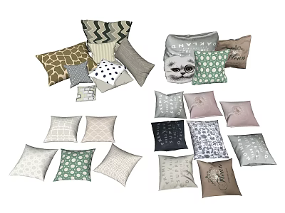 Assorted Decorative Throw Pillows With Geometric Polka Dot And Animal Patterns For Home Decor 3d model