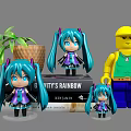 Anime Style Dolls With Blue Green Twin Ponytails Lego Figure Near Books Potted Plant