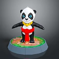 Cute Panda With Yellow Beaded Necklace Red Sash On Base With Green Grass And Bricks