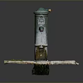 Vintage Public Water Tap Structure On Brick Paved Ground With Drain