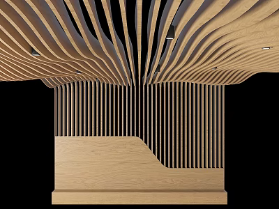 Modern Wooden Wall Decor With Wavy Patterns Vertical Slats And Integrated Lighting 3d model