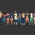 Diverse 3D Character Models With Various Outfits Hairstyles And Body Types Standing In A Row