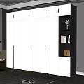 Modern White Wardrobe With Black Frame Glass Doors And Illuminated Open Shelves