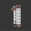 Multi Story Apartment Building With Red Roof White Exterior Multiple Windows And Brick Base