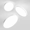 Three Round White Pendant Lights Installed On Gray Ceiling Background 3d model