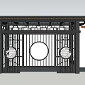 Pergola Design With Black Metal Frame Circular Decorative Panels And Green Lawn