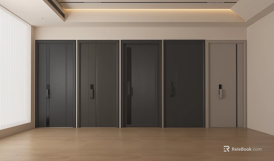 Modern Interior With Various Style Security Doors 3d model 