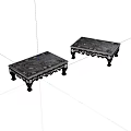 Two Decorative Coffee Tables With Intricate Patterns And Black Legs 3d model