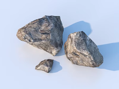 Three Natural Texture Rockery Stones for Garden Landscape Decoration on Light Blue Surface 3d model