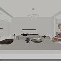 Modern Dining Living Room Interior With Dining Table Chairs Cabinets And Pendant Lights