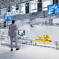 Intelligent Manufacturing Factory Control Room With Monitoring Screens And Operators