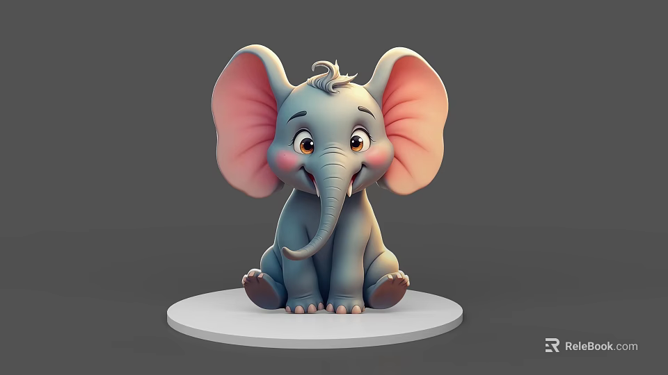 Cute 3D Rendered Baby Elephant Sitting On White Circular Base With Large Ears 3d model 