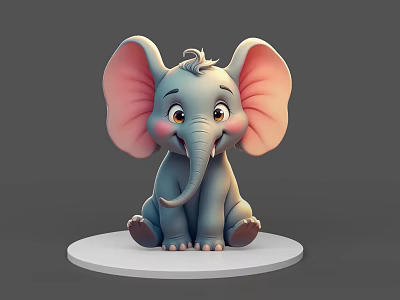 Cute 3D Rendered Baby Elephant Sitting On White Circular Base With Large Ears 3d model