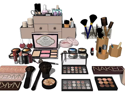 Perfume and Cosmetics Collection With Makeup Brushes Eyeshadow Palettes Lipsticks and Blushes 3d model