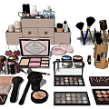 Perfume and Cosmetics Collection With Makeup Brushes Eyeshadow Palettes Lipsticks and Blushes