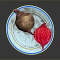 Fresh Whole And Cut Beetroot With Vibrant Red Flesh On A Plate