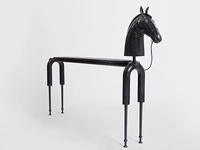Black Bar Counter With Horse Head Sculpture And Curved Metal Legs Artistic Design 3d model