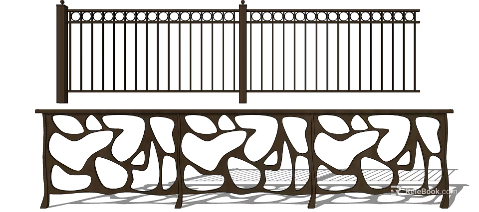Artistic Metal Fence With Vertical Bars And Intricate Hollow Design Patterns 3d model 