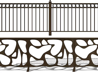 Artistic Metal Fence With Vertical Bars And Intricate Hollow Design Patterns 3d model