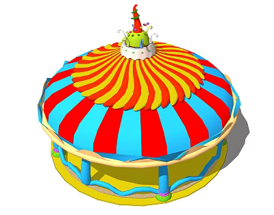 Colorful Circular Amusement Equipment With Red Blue Yellow Striped Canopy And Decorative Top 3d model