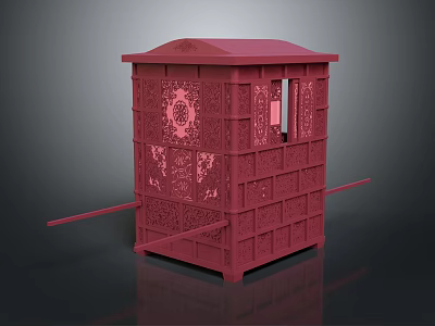 Plant Decorated Red Carved Structure With Intricate Patterns And Poles 3d model