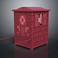 Plant Decorated Red Carved Structure With Intricate Patterns And Poles