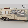 Vintage Travel Trailer With Ladder Awning And Satellite Dish