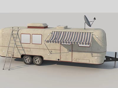 Vintage Travel Trailer With Ladder Awning And Satellite Dish 3d model