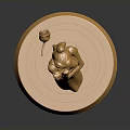 Golden Female Statue Standing On Circular Base With Hand Near Face