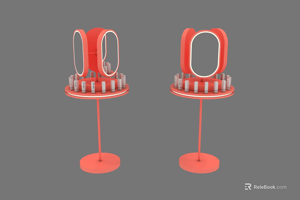 Red Display Shelves With Circular Base Stand And Top Platform For Small Bottles 3d model
