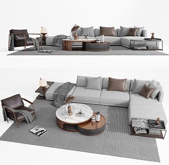 Modern Sofa Coffee Table Combination Multi-person Sofa Leisure Chair 3d model