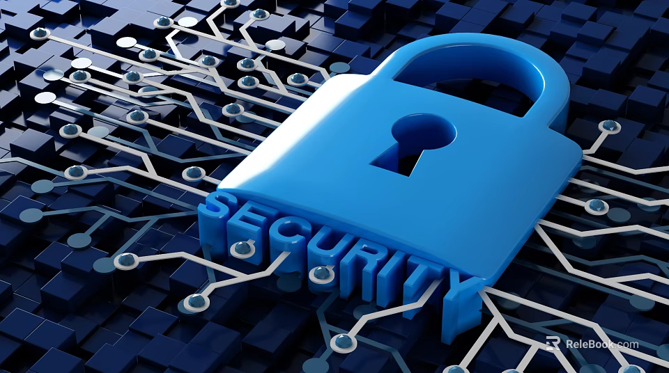 Blue Padlock And Security Text On Circuit Board Background Wall 3d model 