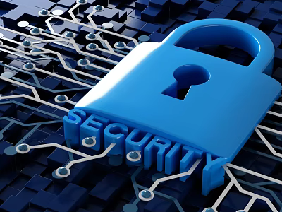Blue Padlock And Security Text On Circuit Board Background Wall 3d model
