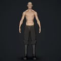 Muscular Man 3D Model with Front and Back Views Black Pants Boots Gray Background 3d model