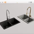 Kitchen Sink Double Bowl Design With Chrome And Gold Pull Down Faucets 3d model