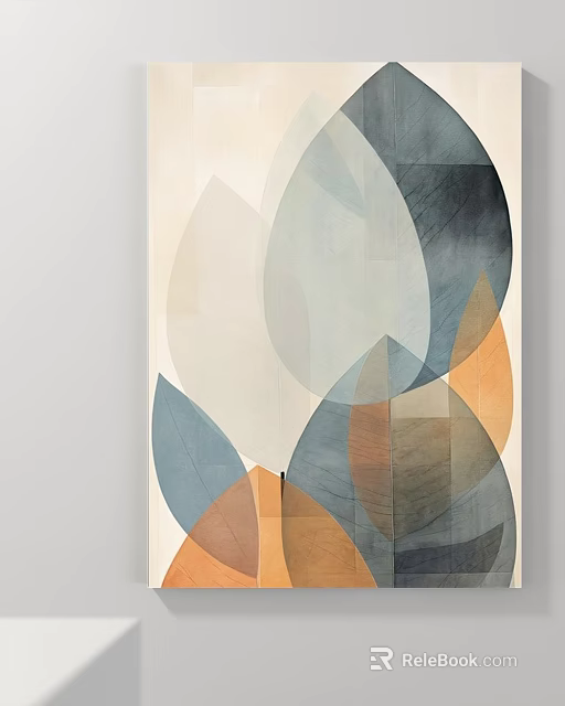 Translucent Abstract Painting with Overlapping Leaf Shapes in Gray Beige Orange Tones 3d model 