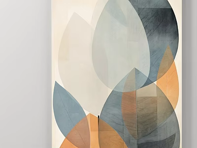 Translucent Abstract Painting with Overlapping Leaf Shapes in Gray Beige Orange Tones 3d model