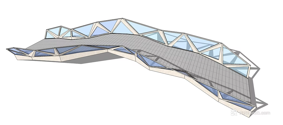 Modern Curved Bridge Featuring Glass Structure And Architectural Design Elements 3d model